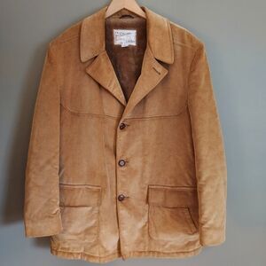 Vintage Corduroy Car Coat Jacket Faux Fur Lined Size 46L